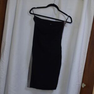 Bebe Strapless Bandage Bodycon Black Mini Dress w/Side Stripe Stretchy Size S